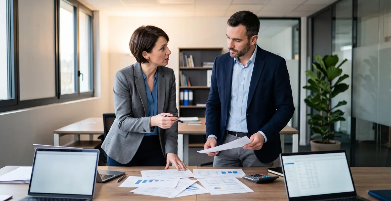 Deux associés collaborent dans leur entreprise, illustrant la structure partenariale d'une SARL établie.